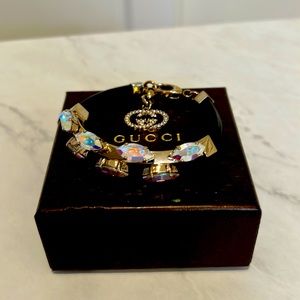 Gucci Interlocking GG Charm Bracelet Leather w/ Metal and Crystals